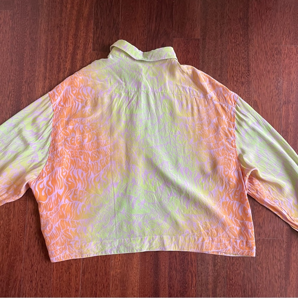 Stella McCartney Keep On Smiling Cropped Silk Shirt Orchid Neon Size 44 - Picture 12 of 14